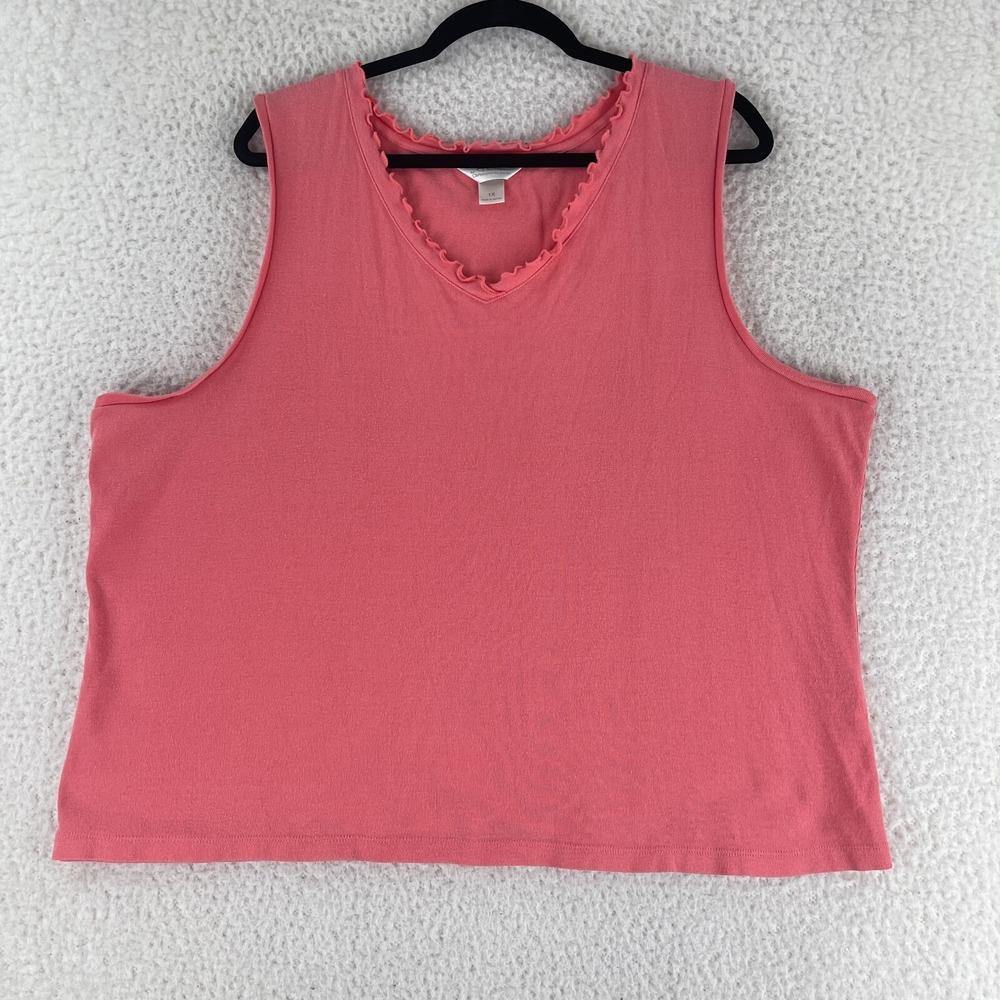 CJ Banks Pink V-Neck‎ Ruffle Trim Tank Top Womens Knit Pullover Plus Size 1X